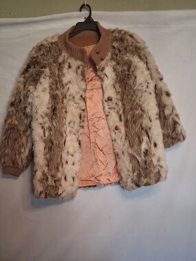 Sears Fashions Vintage Womens Faux Fur Coat in Cream & Brown 12